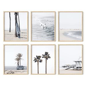 lot 2234 image: HAUS AND HUES Beach Posters and Beach Wall Decor - Set of 6 Beach Art Prints and Beach Wall Art  Beach Pictures Wall Art Beach Art Wall Decor Coastal Wall Art Beach Prints (Beige Framed, 8 x 10)