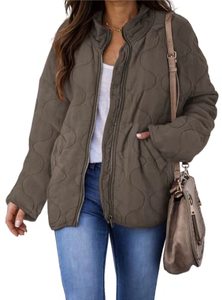lot 2237 image: Zwurew Womens Drop Shoulder Quilted Lightweight Jackets Long Sleeve Zip Up Bomber Jacket Stand Collar Winter Outwear M