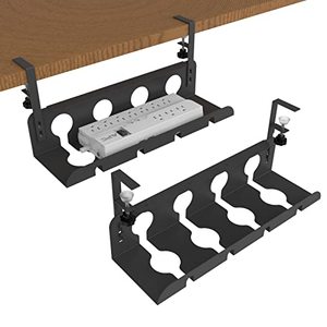 lot 2258 image: MYLOLF Cable Management Under Desk No Drill, 2 Pack Under Desk Cord Organizer with Clamp No Damage Desk, Sturdy Metal Cable Organizer Under Desk, Cable Management Tray with Mounting Clip for Office