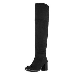 lot 2263 image: DREAM PAIRS Womens Stretch_High Black Thigh High Block Heel Over The Knee Boots Size 8 B(M) US