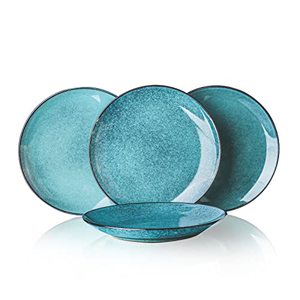 lot 2266 image: HENXFEN LEAD Ceramic Dinner Plates Set of 4 - Large Dessert, Salad Plate 10 Inch, Stoneware Round Serving Dishes Scratch Resistant, Dishwasher, Microwave, Oven Safe Dinnerware Sets, Turquoise