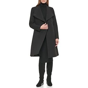 lot 2271 image: Calvin Klein Womens Ring Snap Detail Asymmetrical Closure Stand Collar Welt Pockets Coat, Black, Large Retail$149.99