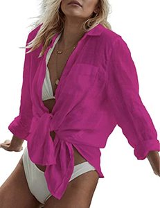 lot 2273 image: Bsubseach Swim Cover Up for Women Button Down Beach Shirt Blouses Bathing Suit Coverup Swimwear Purple One Size