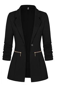 lot 2288 image: Genhoo Womens Casual Long Sleeve Cardigan Work Solid Color Knit Blazer with Zip Pockets Black M