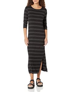 lot 2296 image: Daily Ritual Womens Jersey Long-Sleeve Crewneck Maxi Dress, BlackWhite, Stripe, Large