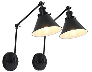 lot 2302 image: OVANUS Swing Arm Wall Lamp Set of 2, Adjustable Black Wall Sconce Hardwired, Bedside Wall Lamp