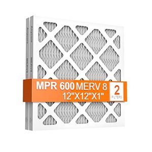 lot 2305 image: Anycore 12x12x1 AC Furnace Air Filter, MPR 600, MERV 8 Pleated HVAC Filter, 2 Pack (exact dimensions 11.81x11.81x0.79 inches)