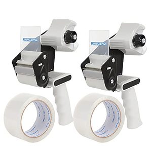 lot 2326 image: JARLINK Packing Tape Dispenser Gun (2 Pack) with 2 Rolls Tape, 2 inches Lightweight Industrial Side Loading Tape Dispenser for Shipping Packaging Moving Sealing (Grey & Black)