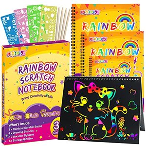 lot 2327 image: pigipigi Gifts for 3-12 Year Old Girls Boys - 3 Pack Rainbow Scratch Off Notebooks Arts Crafts Supplies Set Color Drawing Paper Kit for Kids Birthday Game Party Favor Christmas Easter Activity Toy