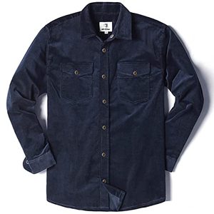 lot 2332 image: MOCOTONO Mens Cotton Stretch Corduroy Shirt Long Sleeve Casual Button-Up Jackets Navy Blue Medium