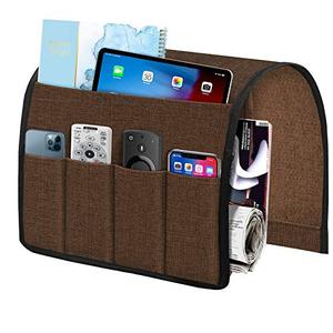 lot 2334 image: Joywell Armchair Caddy 6 Pockets Remote Holder on Couch & Chair Arm for TV Remote Control, Sofa Armrest Organizer for Magazine, Books, Cell Phone, iPad, Brown