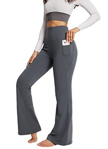 lot 2336 image: BALEAF Womens Flare Leggings with Pockets, Flare Pants Bootcut Yoga Pants High Waist Workout Casual Tummy Control Gray 31 M