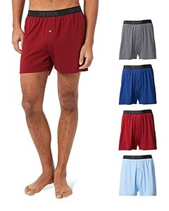 lot 2345 image: 32 DEGREEES Mens 4 Pack Soft Cotton Boxer  4 Pack  Loose Fit  Button-Fly CharcoalMarineBeetLake, Medium