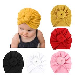 lot 2346 image: DRESHOW BQUBO 5 Pieces Baby Turban Hats Turban Bun Knot Baby Infant Beanie Baby Girl Soft Cute Toddler Cap