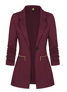 lot 2358 image: Genhoo Womens Lapel Neck Zipper Pocket Elegant Work Office Blazer Jacket Suit Wine Red L