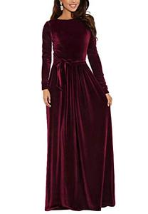 lot 2360 image: Zattcas Women Elegant Velvet Dress Evening Party Long Maxi Dress Burgundy Medium