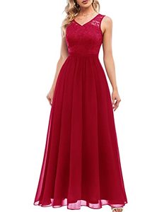 lot 2363 image: Women Formal Long Dress, Bridesmaid Prom Dresses, Aline Modest Wedding Guest Chiffon Dress, Maxi Evening Gowns for Vintage Cocktail Party DarkRed L