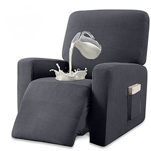 lot 2370 image: Granbest Premium Water Repellent Recliner Chair Cover High Stretch Jacquard Fabric Recliner Slipcover with Pockets (Recliner, Gray)