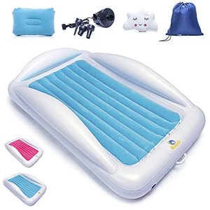 lot 2375 image: Sleepah Inflatable Toddler Travel Bed  Inflatable & Portable Bed Air Mattress Set Blow up Mattress for Kids with High Safety Bed Rails. Set Includes Pump, Case, Pillow & Plush Toy (Coral) (Aquamarine)