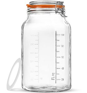 lot 2381 image: Folinstall Super Wide Mouth Glass Storage Jar with Airtight Lids, 1 Gallon Large Mason Jars with 2 Measurement Marks, Pickle Jar with Large Capacity 128oz4100ml, Overnight Oats Containers with Lids