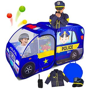 lot 2382 image: Police Car Pop Up Play Tent  Siren Sound Button  Policeman Officer Costume, Police Hat & Jacket with Radio for Kids, Baby, Toddlers, Boys, Girls  Indoor Outdoor Pretend Play