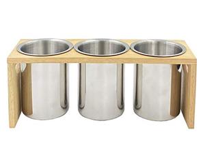 lot 2383 image: Flatware Caddy Stainless Steel Cutlery Holder with Wood Base