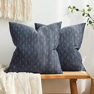 lot 2396 image: MIULEE Pack of 2 Decorative Burlap Linen Throw Pillow Covers Modern Farmhouse Pillowcase Rustic Woven Textured Cushion Cover for Sofa Couch Bed 18x18 Inch Blue