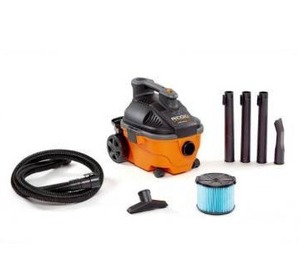 lot 1181 image: RIDGID 4 Gallon 5.0 Peak HP Portable WetDry Shop Vacuum with Fine Dust Filter, Locking Hose and Accessories, OrangesPeaches