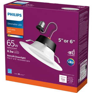 lot 2710 image: Philips 5 In.6 In. Retrofit White LED Recessed Light Kit Soft White 5967531U0, 2 Pack