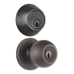 lot 2734 image: Brinks Keyed Entry Ball Style Doorknob & Deadbolt Combo Tuscan Bronze Finish