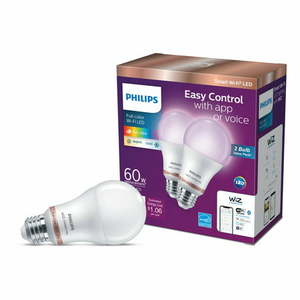 lot 5464 image: Philips Smart Wi-Fi Connected LED 60-Watt A19 Light Bulb Frosted Color & Tunable White Dimmable E26 Medium Base (2-Pack)