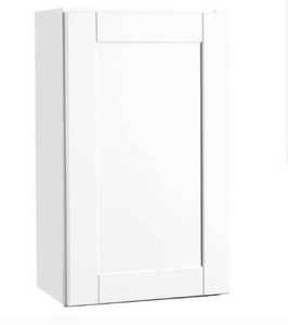 lot 5392 image: Hampton Bay Shaker Satin White Stock Assembled Wall Kitchen Cabinet (18 in. x 30 in. x 12 in.)