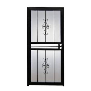lot 7060 image: Grisham 36 in. x 80 in. 501 Series Genesis Steel Black Prehung Security Door, Powder Coated Black