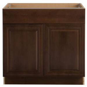 lot 2711 image: Hampton Bay Benton Assembled 36x34.5x24 in. Sink Base Cabinet in Butterscotch