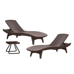 lot 2712 image: Keter Pacific Chaise Sun Lounger and Side Table Set Brown- Retail $349.00