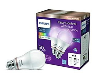 lot 3827 image: Philips Smart Wi-Fi Connected LED 60-Watt A19 Light Bulb Frosted Color & Tunable White Dimmable E26 Medium Base (2-Pack)