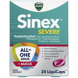 lot 7073 image: Vicks Sinex Severe LiquiCaps Non-Drowsy Sinus  Mucus Relief Over-the-Counter Medicine 24 Ct