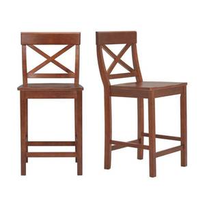 lot 7090 image: StyleWell Cedarville Walnut Counter Stool with Cross Back (Set of 2) (19.42 in. W x 38.22 in. H), Brown