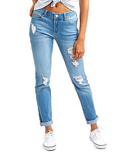lot 18945 image: Resfeber Womens Ripped Boyfriend Jeans Stretch Distressed Jeans Capri Mom Jean with Hole