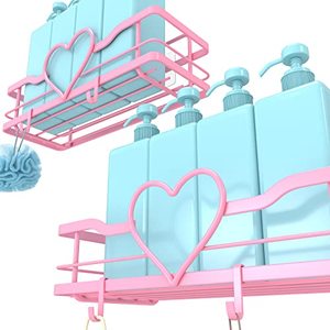 lot 18965 image: FLCITY Sweet Heart Shower Caddy, 2 Piece Set, Stainless Steel Bathroom Shower Shelf, Rustproof Shower Rack for Bathroom Kitchen Storage - Hooks & Hardware Not Included