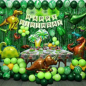 lot 18970 image: Dinosaur Birthday Party Supplies, 285 PCS Dinosaur Party Decorations, Including Tableware, Napkins, Banners, Curtain, Dinosaur Balloons, Paper Fans and Other Dinosaur Party Supplies