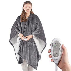 lot 18985 image: Degrees of Comfort Sherpa Heated Blanket Wrap, Grey Cozy Snuggie Heated Shawl for Office & Women, Washable, Auto Shut-Off, 50 x 64 Inch