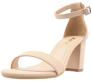 lot 18988 image: Ankis Nude Heels for Women - Open Toe Ankle Strap Chunky Heel Pump Sandals Party Wedding Strappy Buckle Sandals 2.75 Inches, Size 8