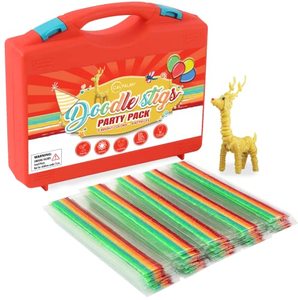 lot 18999 image: (640 Pieces and 1 Travel Case) Doodle Stigs Party Pack - 6-Inch Reusable and Food-Safe Waxed Yarn Sticks - 10 Pieces per Pack in 5 Bright Colors - Perfect Party Gifts for Kids