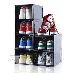 lot 19008 image: SOGOBOX Drop Front Shoe Box,Set of 6,Shoe Box Clear Plastic Stackable,Shoe Containers with lids,Fit up to US Size 12