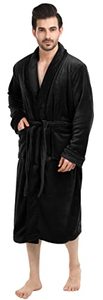 lot 19009 image: NY Threads Luxurious Mens Shawl Collar Fleece Bathrobe Spa Robe (SmallMedium, Black)