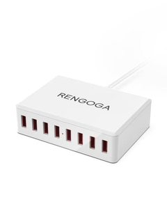 lot 19015 image: USB Charging Station, RENGOGA 50W10A USB Charger 8-Ports USB Charging Hub, Multi USB Charger Block for Multilple Devices, iPhone 13 12 11 Pro Max,iPad Air, Samsung Galaxy S21 S20, Tablet-White