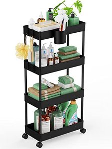 lot 19017 image: LEHOM Slim Rolling Storage Cart - 4 Tiers Bathroom Organizer Utility Cart Slide Out Storage Shelves Mobile Shelving Unit for Kitchen, Bedroom, Office, Laundry Room, Small Narrow Spaces