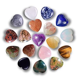 lot 19038 image: Crystal Heart Shaped Stones Set Assorted Natural Gemstones 1(25  25  12mm) Pocket Worry Palm Stone Rock Collection Box for Healing Reiki Jewelry Making Home Decor 18Pcs