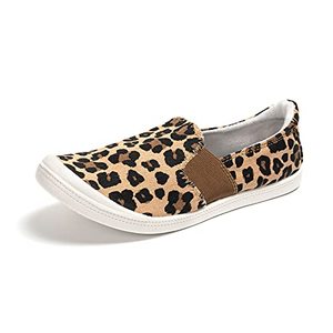 lot 19045 image: FUNKYMONKEY Womens Comfort Step Loafer Low Top Slip On Canvas Sneakers Flat Shoes (7 M US, Leopard)